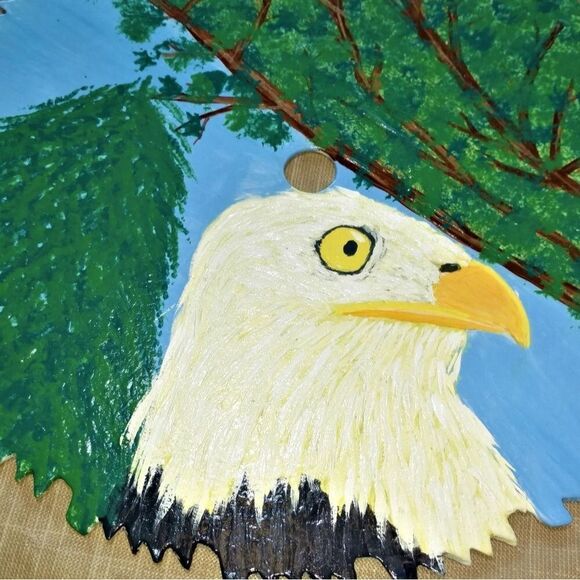 Hand Crafted American Bald Eagle Painting On  10" Saw Blade - Picture 5 of 9